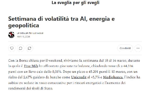 Settimana di volatilità tra AI, energia e geopolitica - La sveglia per gli svegli newsletter